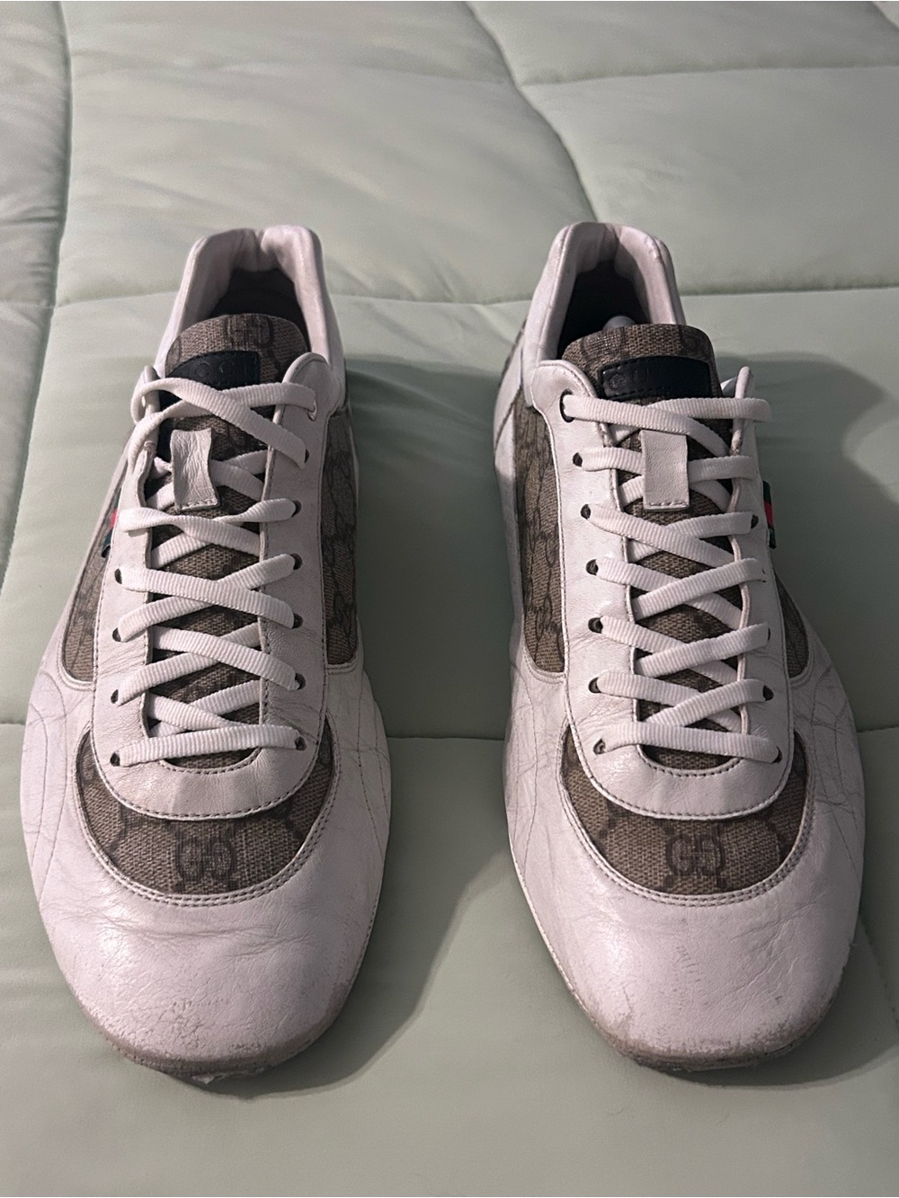 Vintage Gucci Men’s White and Brown GG Canvas Low-Top driving sneakers,